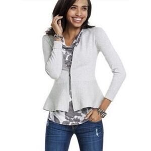 Cabi Willow Light Gray Double Zip Peplum Cardigan Sweater M 3005 EUC